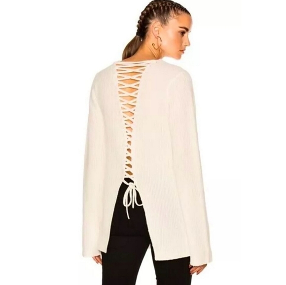 A.L.C Markell cashmere Wool blend Lace Up Sweater cream womens large #002 - Picture 1 of 10